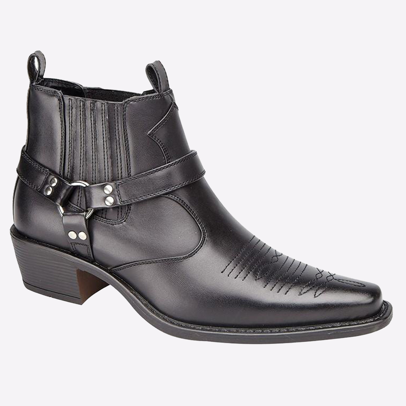 US Brass Eastwood Ankle Slip On Cowboy Boots Black UK