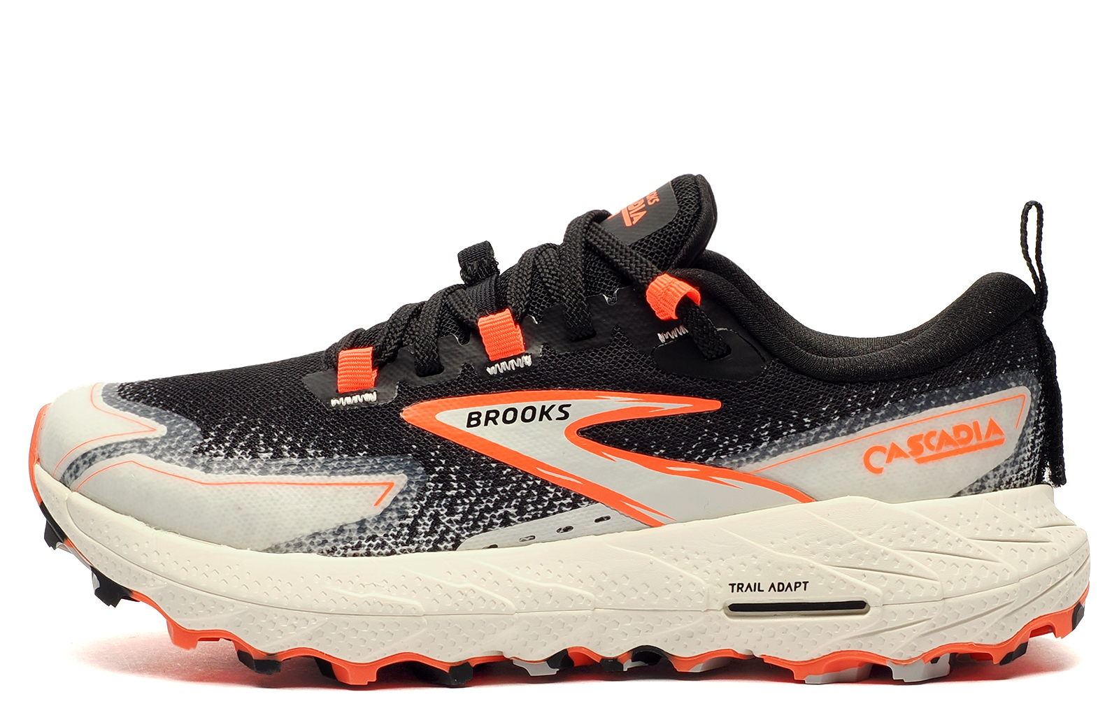 Brooks Cascadia 18 Womens Trail Running Shoes | Running Trainers  | Black / Blue Wash / Flame  | UK Size 3