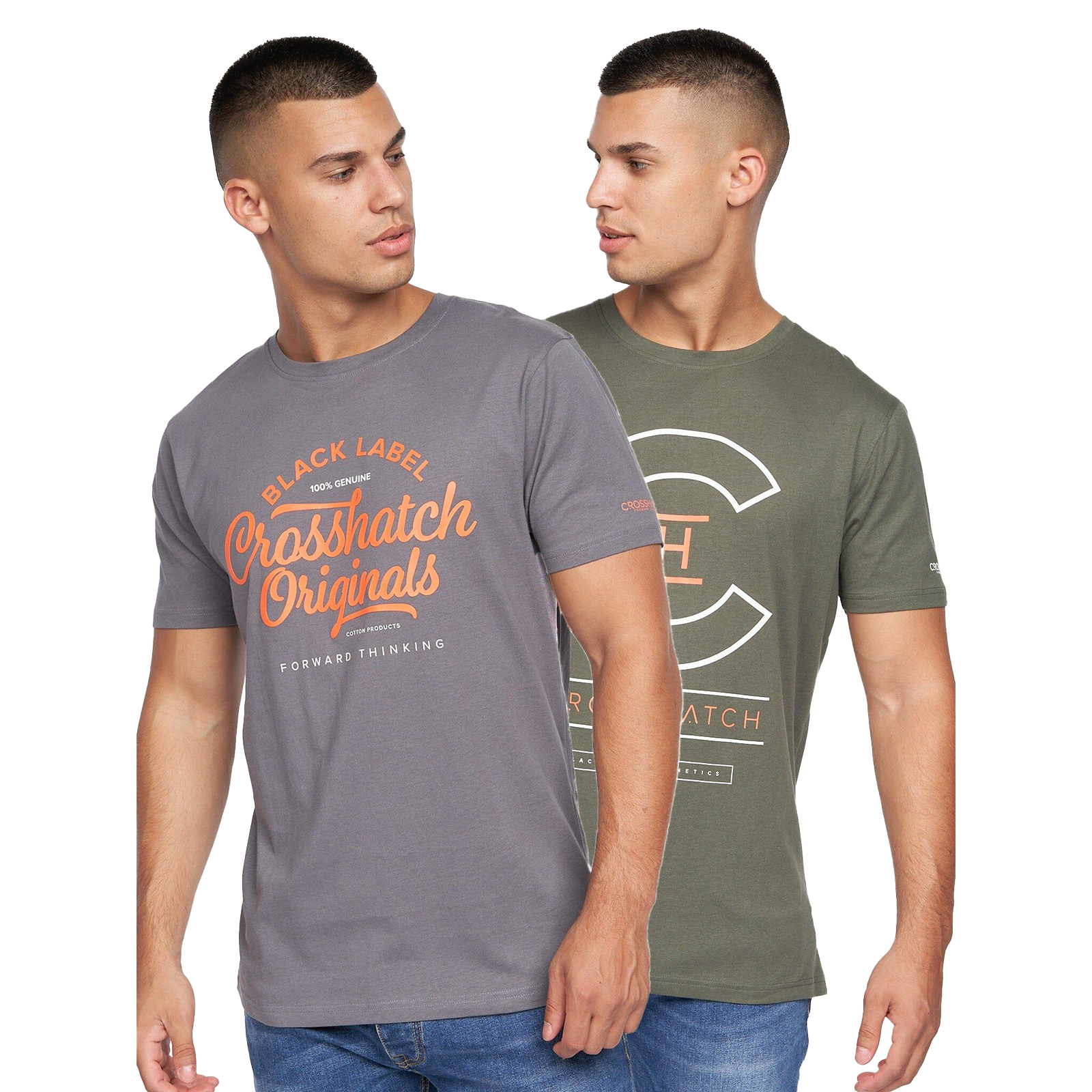 Crosshatch Univarsity T-Shirt 2Pk Men's | T-Shirt  | Olive/Grey  | UK Size Small