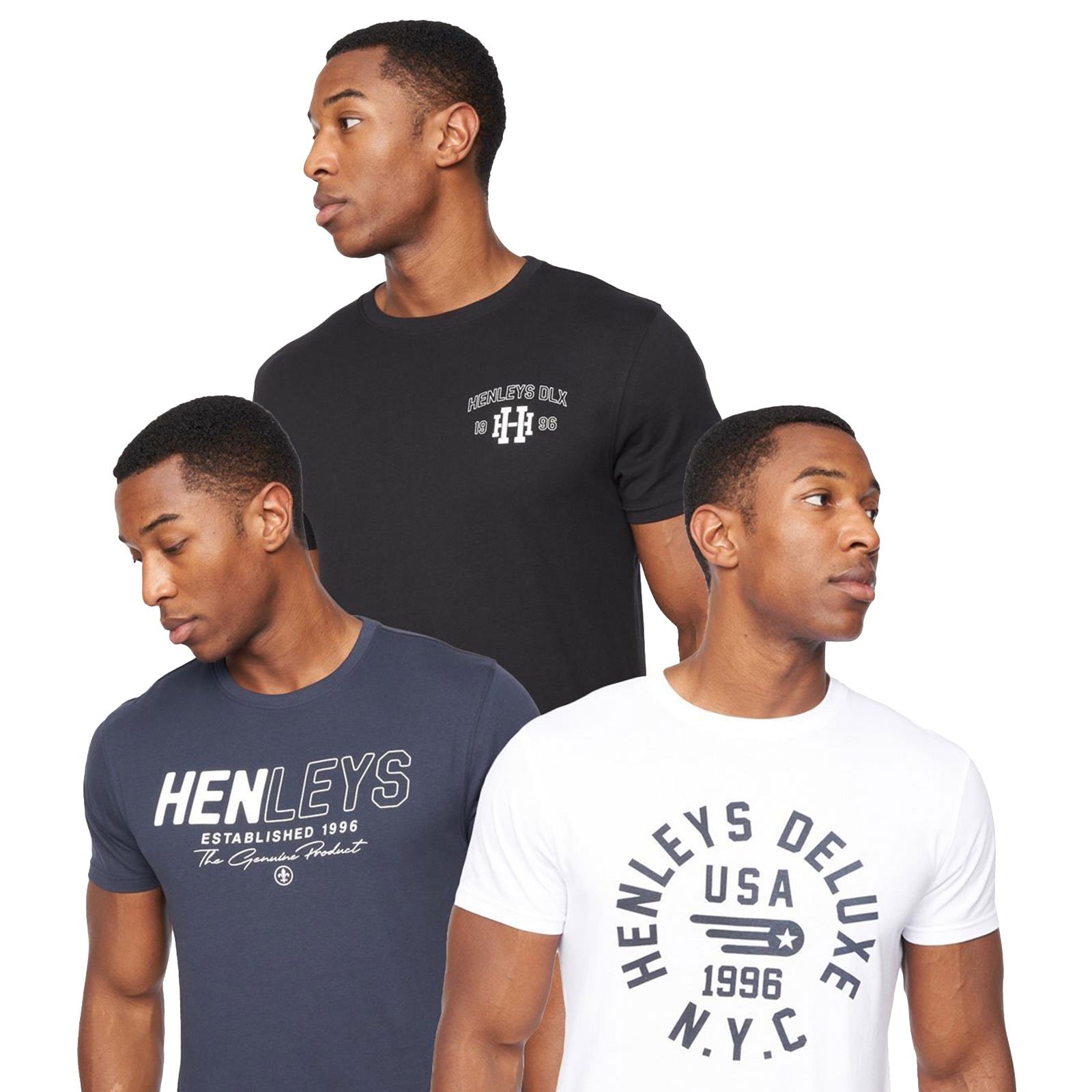 Henleys Melvern 3Pk T-Shirts Men's | T-Shirt  | White / Navy / Black / Assorted  | UK Size Medium