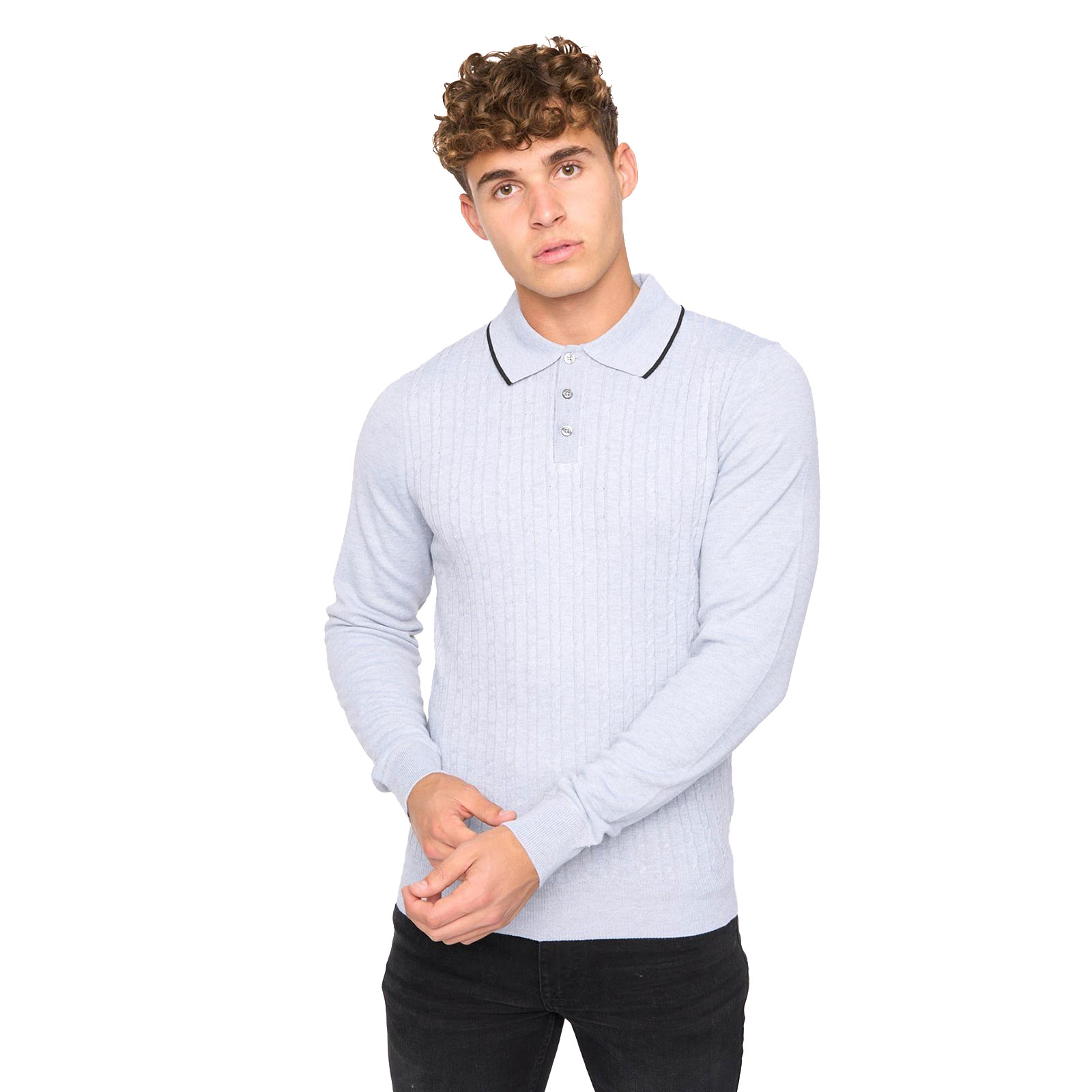 Bewley & Ritch Ambrosden Polo Knitted Jumper Men's  Colour : Light Grey Marl