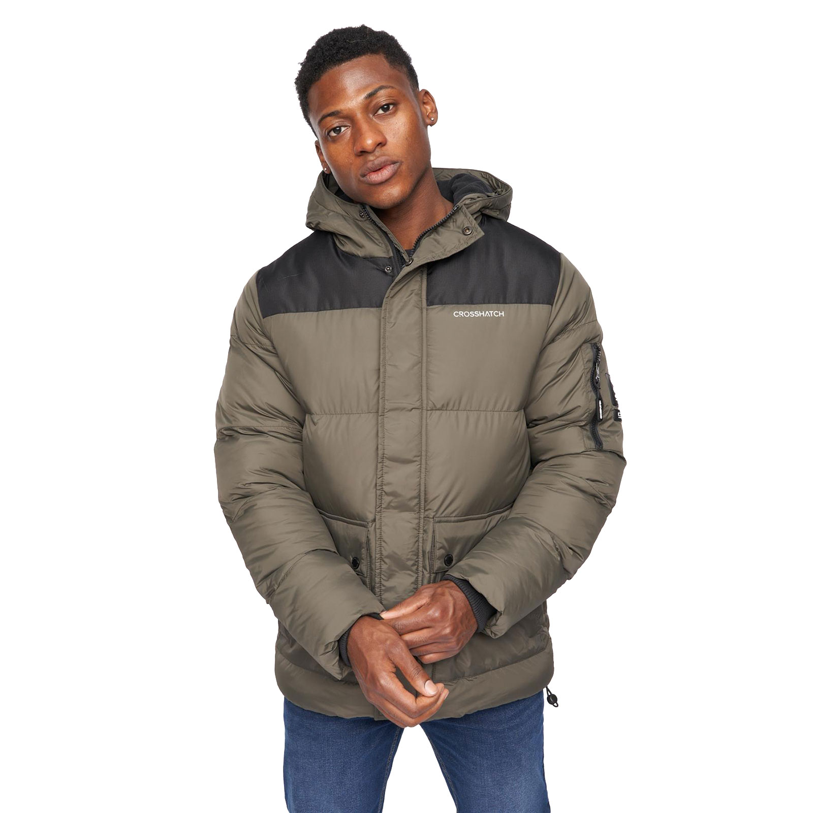 Crosshatch Bentlays Men's Hooded Jacket - Olive / Green - Size XL