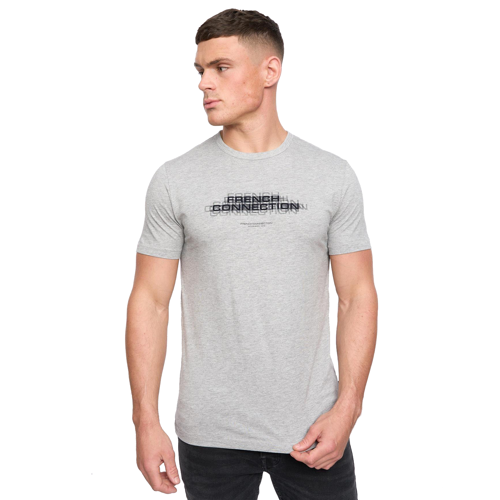 French Connection Double T-Shirt Men's | T-Shirt  |  Light Grey Melange/Marine  | UK Size Large