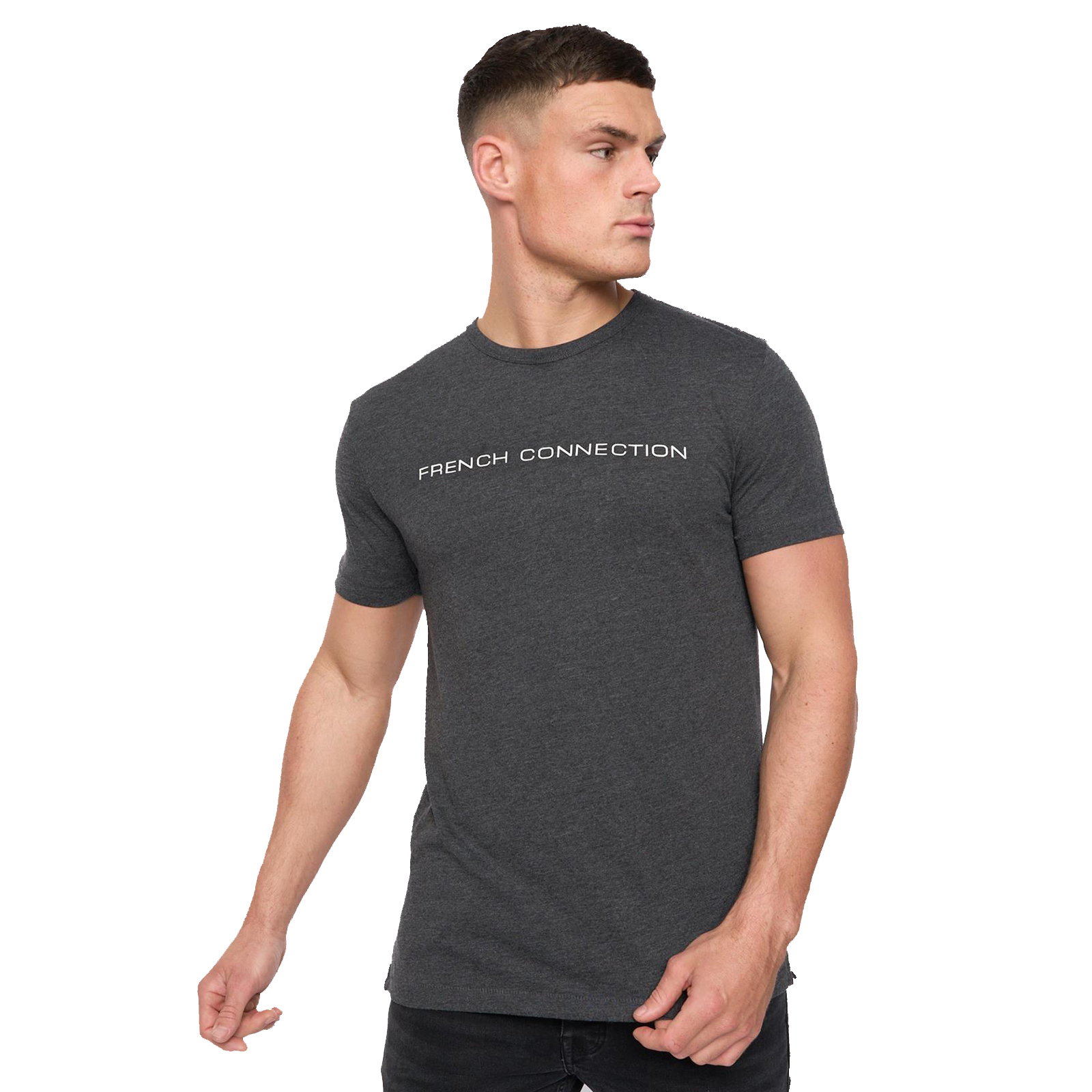 French Connection T-Shirt Men's | T-Shirt  | Charcoal Melange/White  | UK Size Small