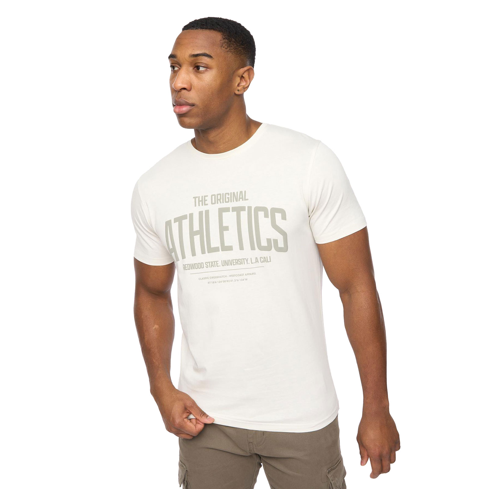 Crosshatch Athwood Men's T-Shirt | T-Shirt  | Off White  | UK Size Large