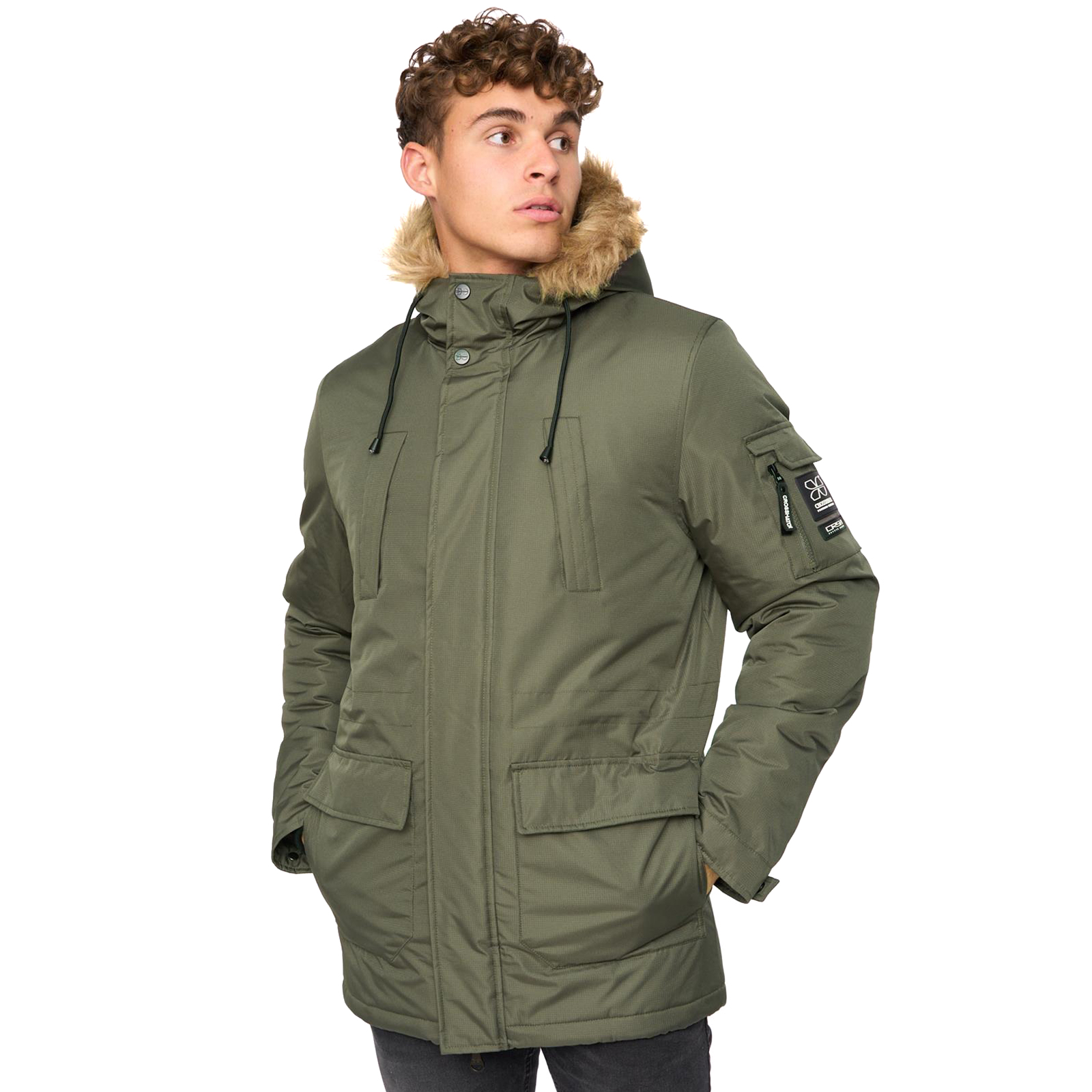 Crosshatch Men's Parkmoore Parka Jacket - Dark Olive - Size XL - Dark Olive - Adult