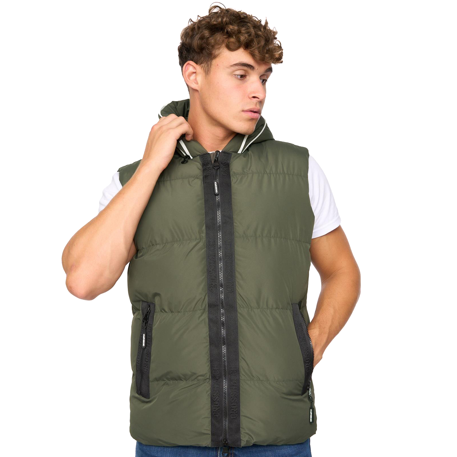 Crosshatch Sandbox Men's Hooded Gilet Men's Trainers, Size S In Olive Green