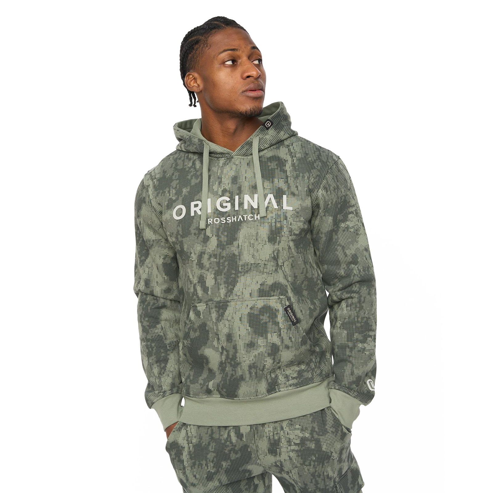 Crosshatch Bardon Men's Camo Hoodie - Adult - Olive / Green | Hoodies  | Olive / Green  | UK Size XXL