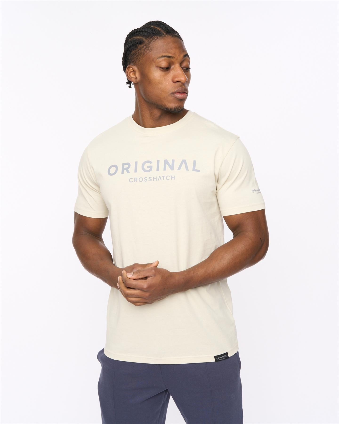 Crosshatch Bardon Men's T-Shirt | T-Shirt  | Neutral / Off White  | UK Size Small