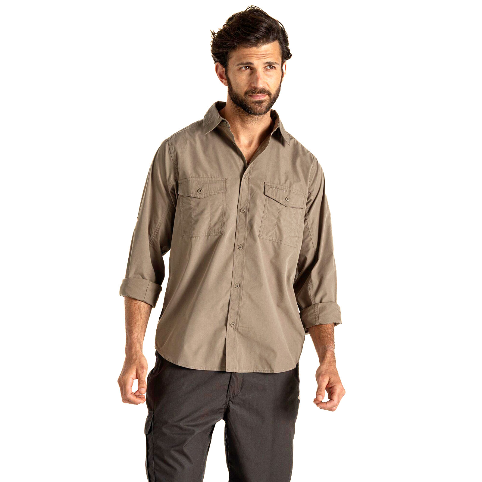 Craghoppers Kiwi Men's Long Sleeve Shirt Men's Trainers, Size XxXL In Pebble / Beige