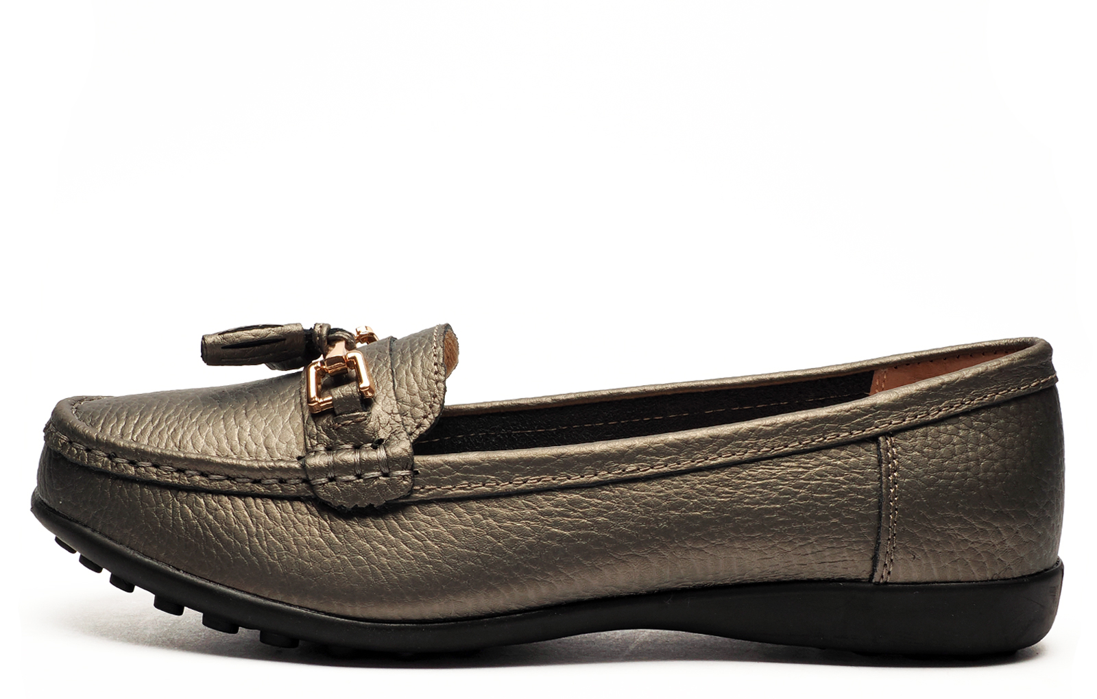 Boulevard Kacie Tassle Womens Loafer Shoes | Slip On Shoes  | Pewter Metallic  | UK Size 7