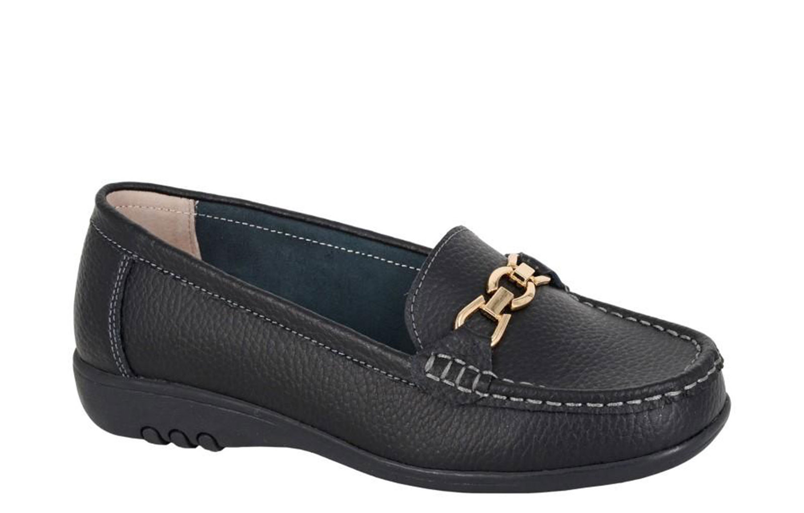 Boulevard Saddle Loafers Womens Shoes (Extra Wide) | Slip On Shoes  | Black  | UK Size 6