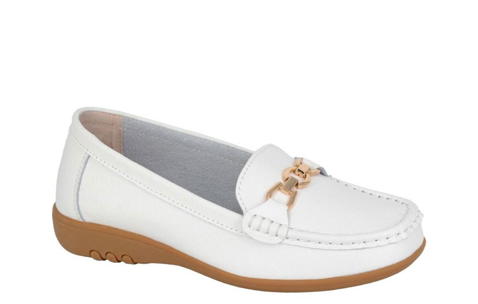 Boulevard Saddle Loafers Womens Shoes (Extra Wide) | Slip On Shoes  | White  | UK Size 4