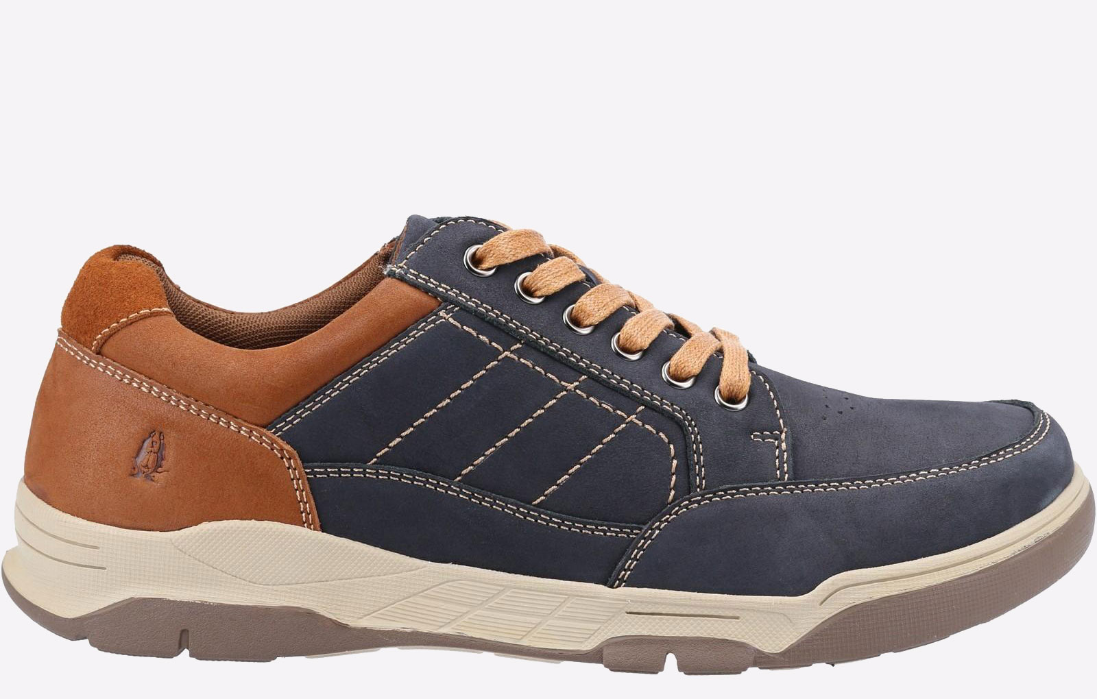 Hush Puppies Finley Leather Memory Foam Shoes Men's Trainers, Size 8 In Navy / Brown
