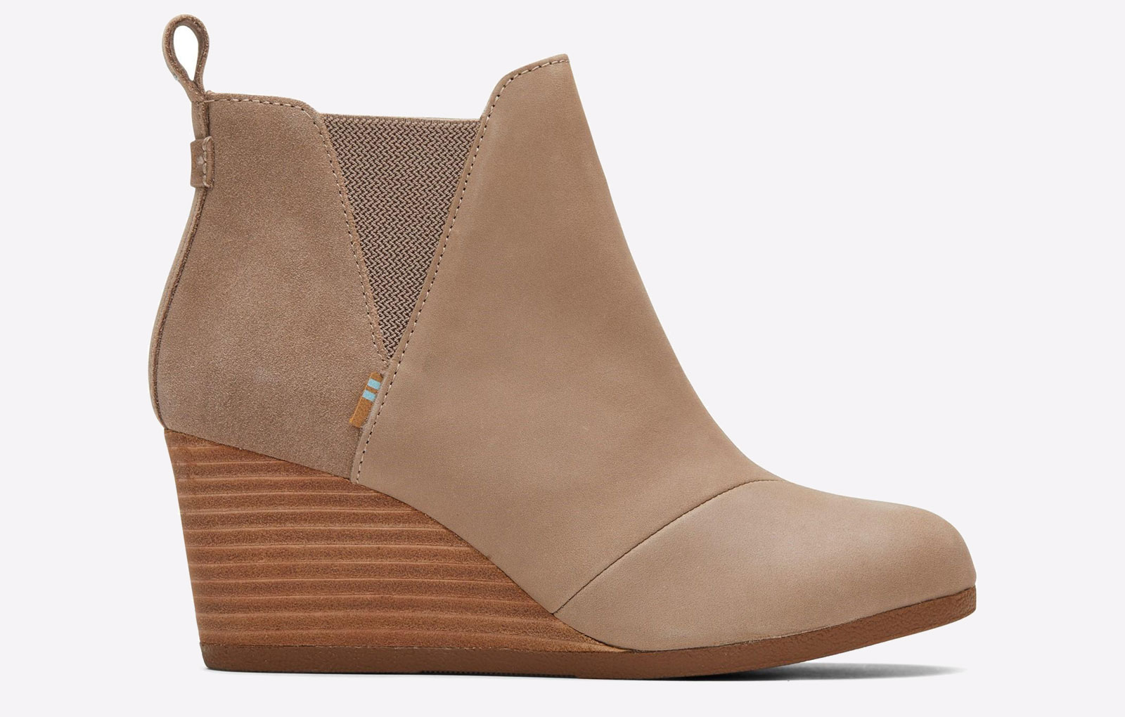 Toms Kelsey Wedge Boots Womens | Slip On Shoes  | Taupe Grey Leather/Suede  | UK Size 6