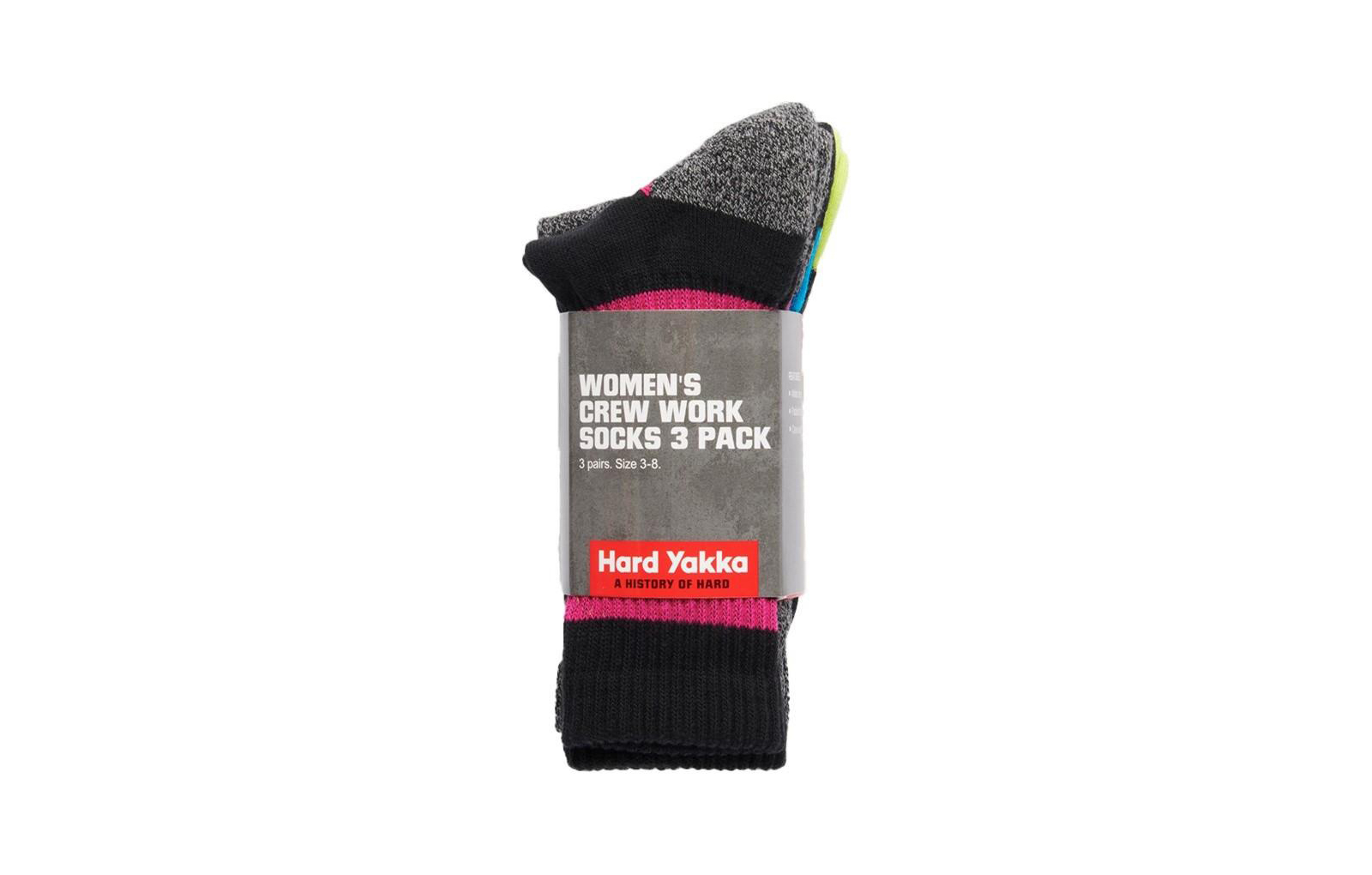 Hard Yakka Crew 3 Pack Work Socks Womens | Boots  | Multicoloured  | UK Size One Size