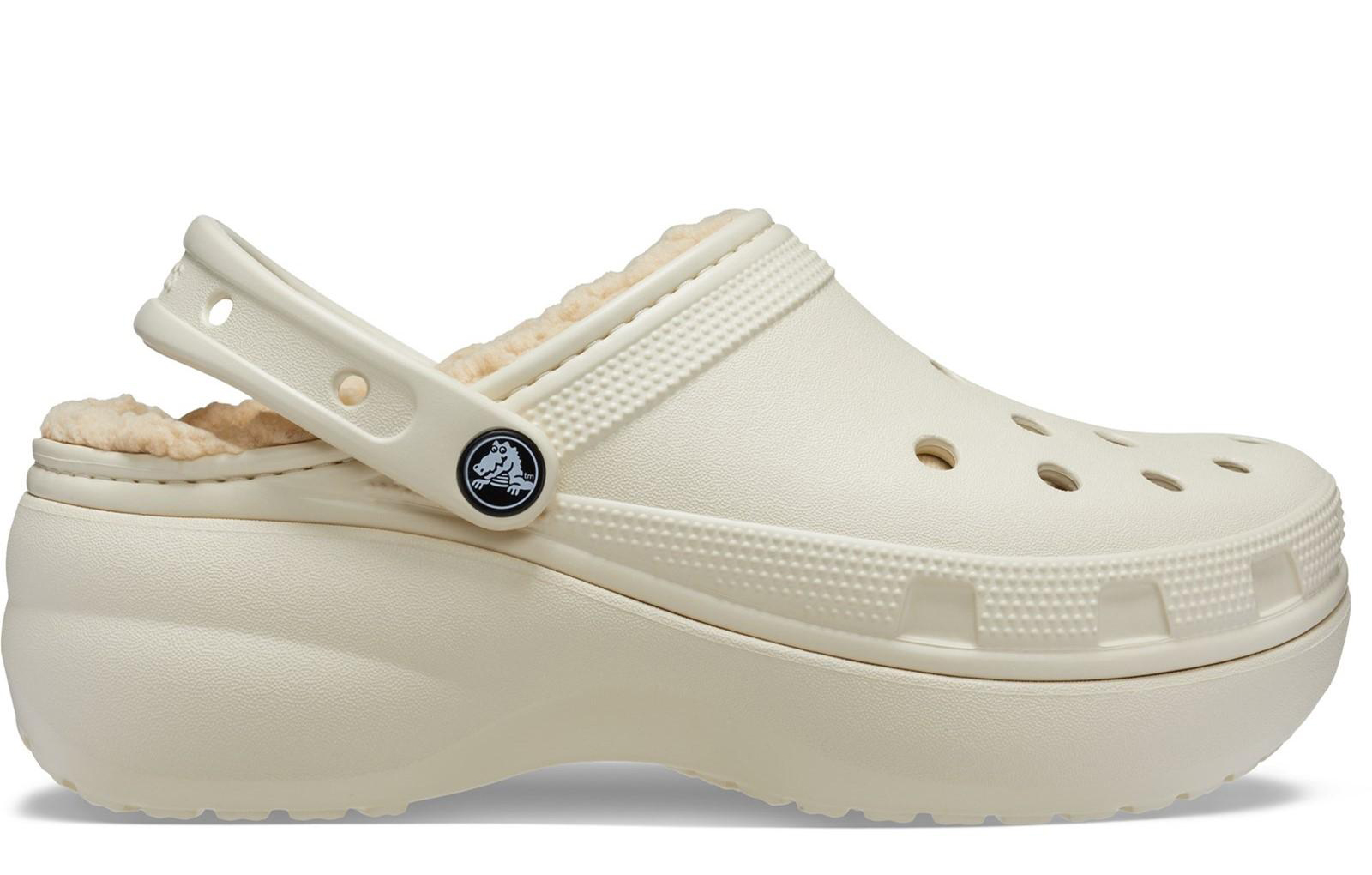 Crocs Classic Platform Lined Clogs Womens | Slip On Shoes  | Bone  | UK Size 8