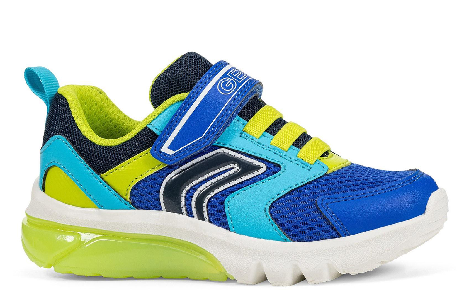 Geox Ciberdron Light-Up Boys Trainers  Size: 2.5 Colour : Royal/Lime  Men's