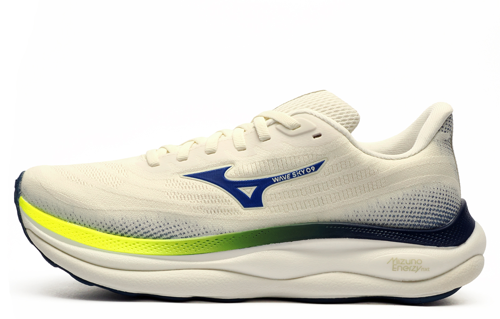 Mizuno Wave Sky 9 Men's Running Shoes Men's | Running Trainers  | Snow White / Surf The Web / Lightning Yellow  | UK Size 8