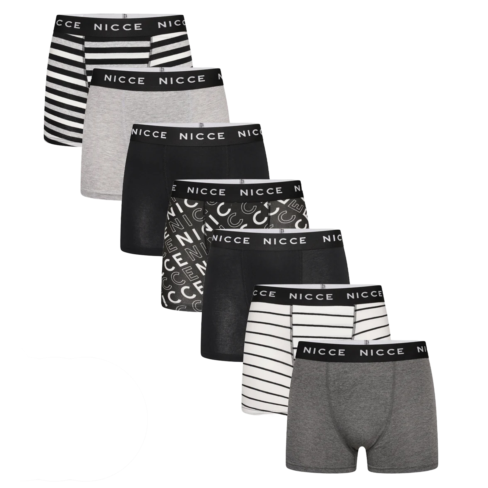 Nicce Becker 7Pk Men's Boxer Short Men's Trainers, Size S In Black / White / Grey