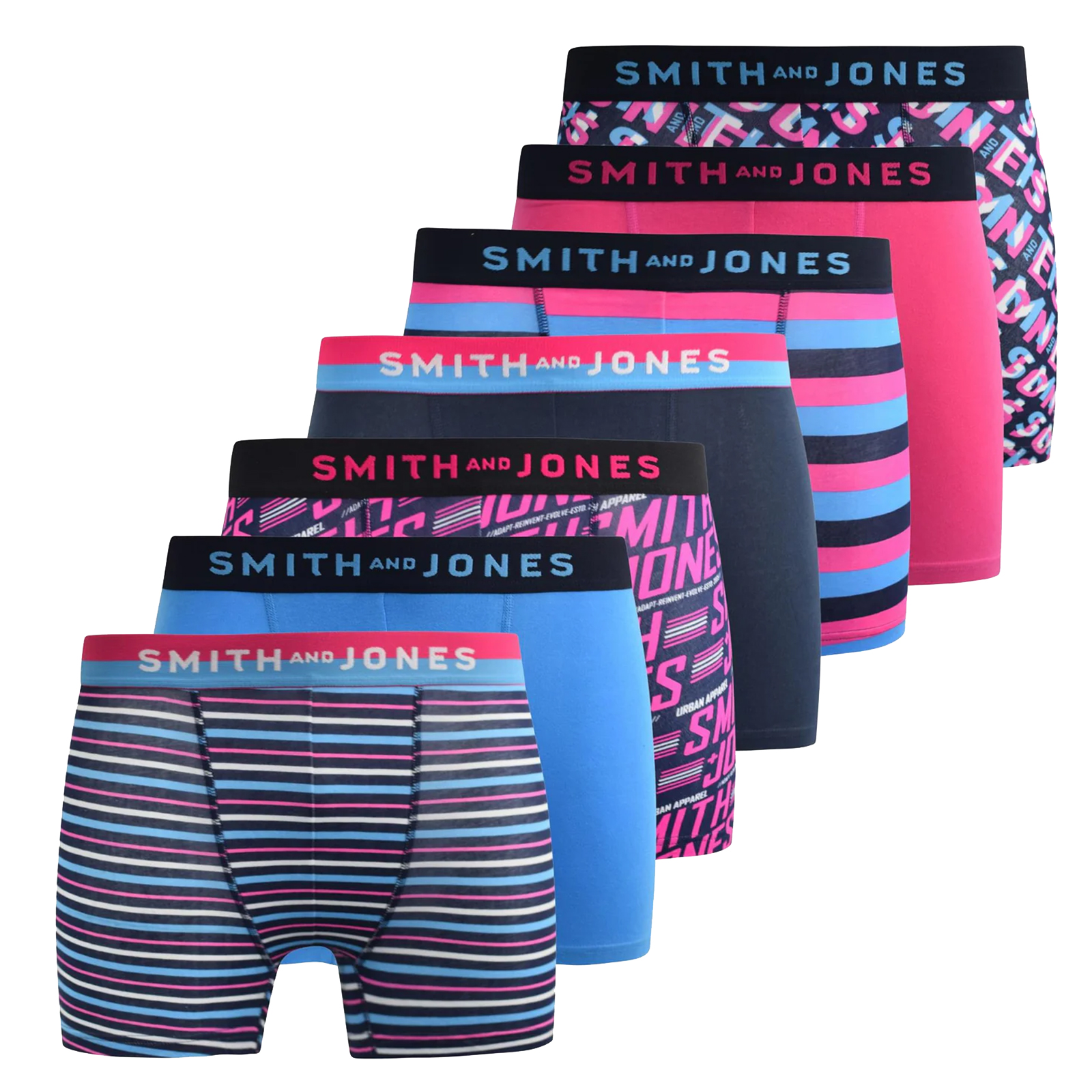 Smith & Jones Taden 7Pk Men's Boxer Shorts  Colour : Navy / Pink / Blue / White