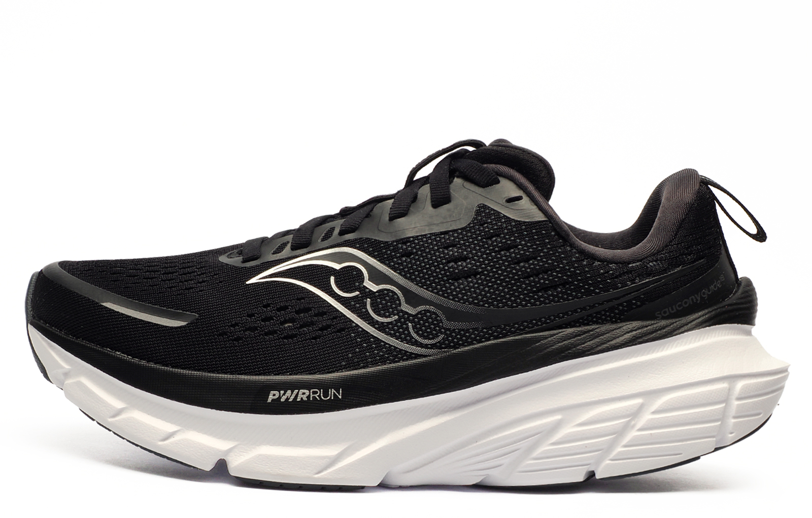 Saucony Guide 18 Womens Running Shoes (Wide Fit) | Running Trainers  | Black / White  | UK Size 6.5